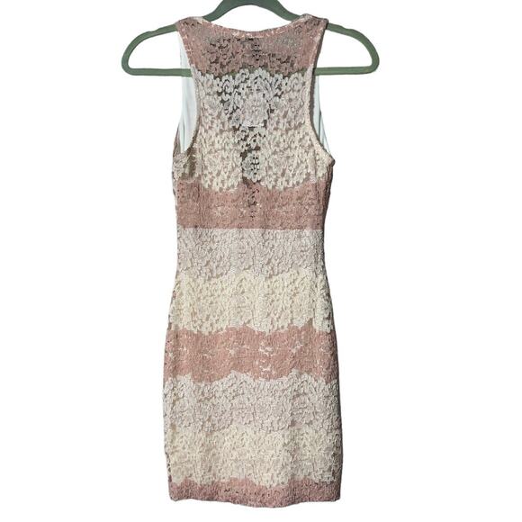 Windsor Pink Ivory Striped Lace Bodycon Dress Criss-Cross Front NWT Size S - Picture 8 of 9